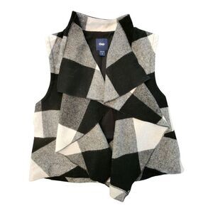 Gap Black & White Wool Blend Vest Size Small Poncho Wrap Checkered Buffalo Print